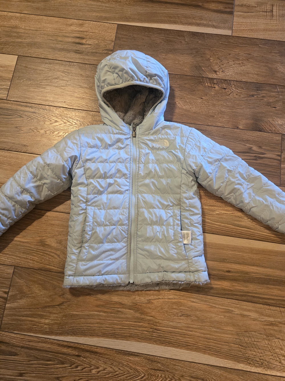 The North Face Girls Light Blue Quilted Hooded Puffer Jacket